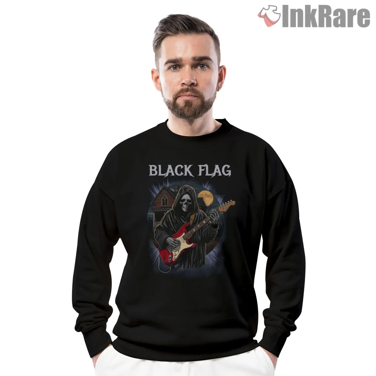Black Flag Reaper Moon Guitar Shirt on graphic shirt for men graphic tee