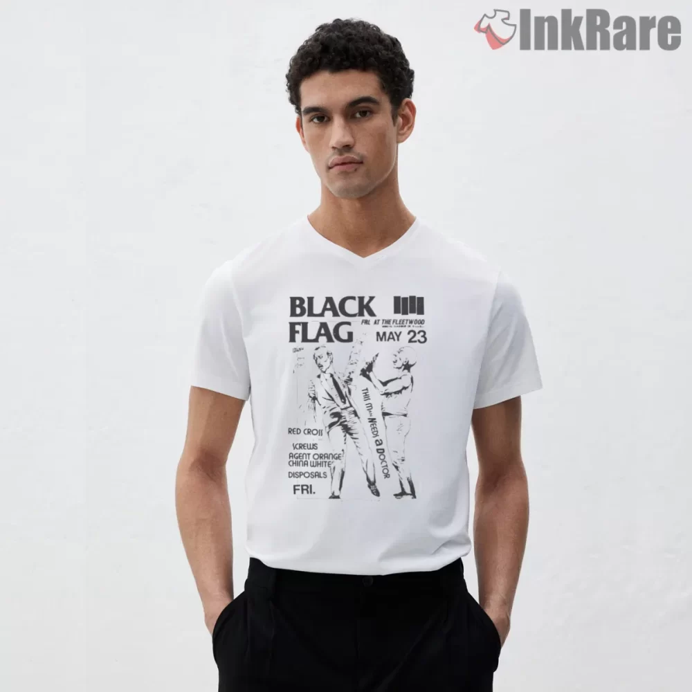 Black Flag Redd Kross Agent Orange Flyer Shirt on white v-neck shirt for men graphic tee