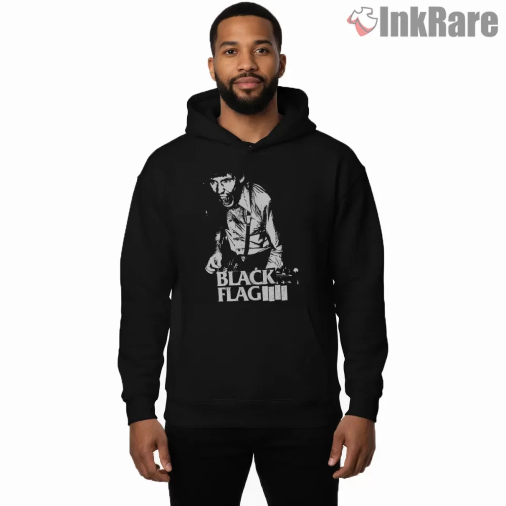 Black Flag Retro Screaming Vocalist Shirt on black hoodie for men graphic tee