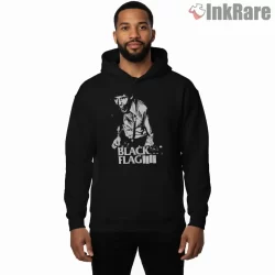 Black Flag Retro Screaming Vocalist Shirt on black hoodie for men graphic tee