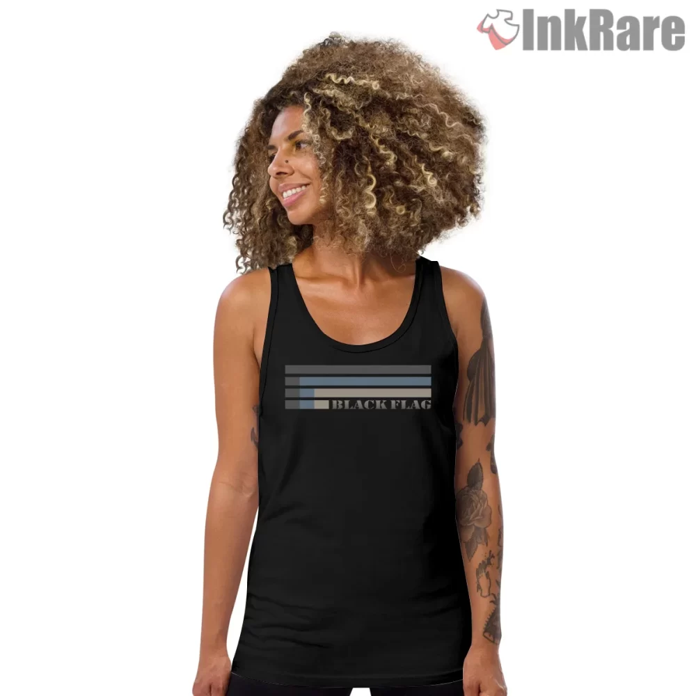 Black Flag Retro Stripes Logo Shirt on black tank top for women graphic tee