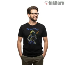 Black Flag Space Astronaut Guitar Shirt on black short sleeve shirt for men graphic tee