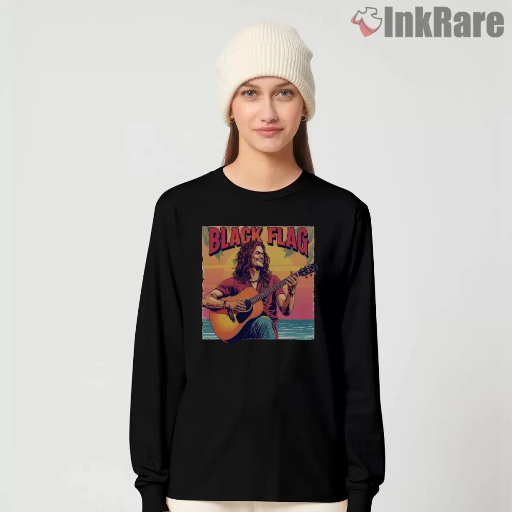 Black Flag Sunset Acoustic Portrait Shirt on black long sleeve shirt for women graphic tee