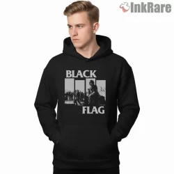 Black Flag Vintage Live Crowd Shirt on black hoodie for men graphic tee