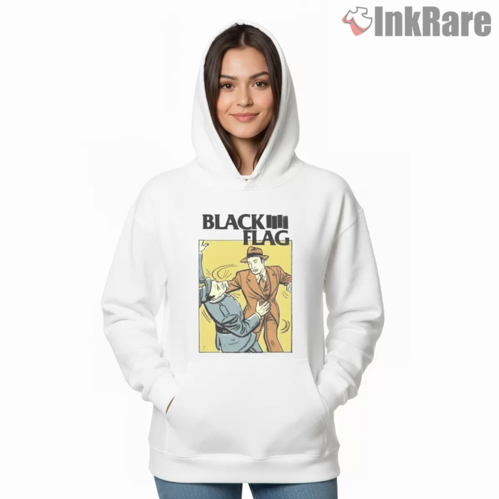 Black Flag Vintage Punch Comic Shirt on white hoodie for women graphic tee