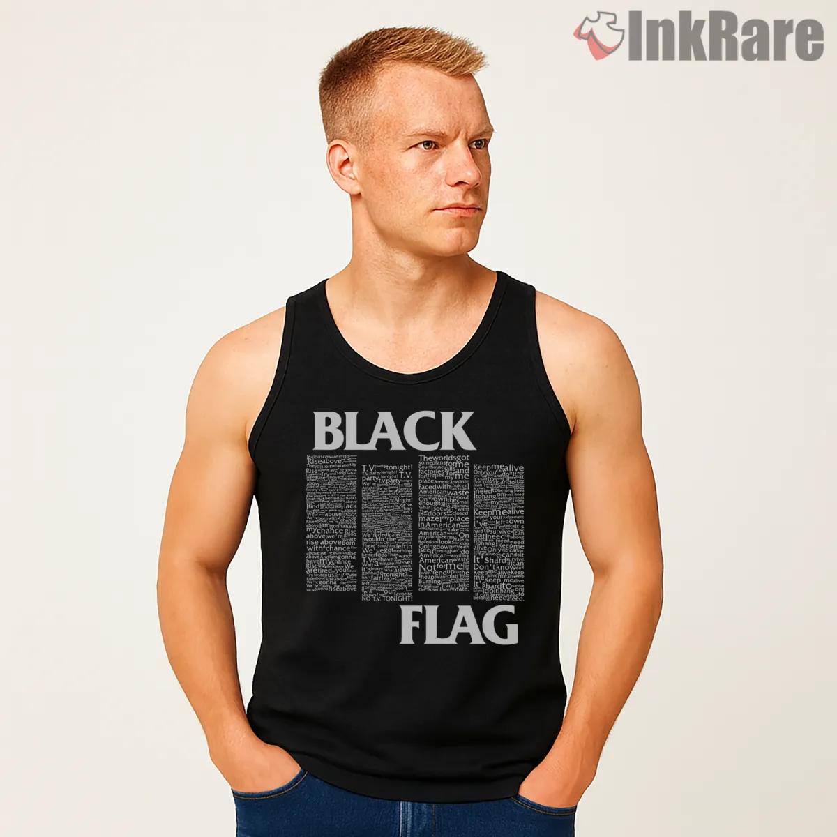 Black Flag Vintage Typography Bars Tank Top Black Black Flag Vintage Typography Bars Shirt on black tank top for men graphic tee