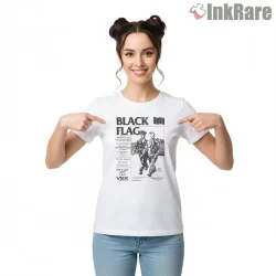 Black Flag Wasted Show Flyer Shirt on white short sleeve shirt for women graphic tee