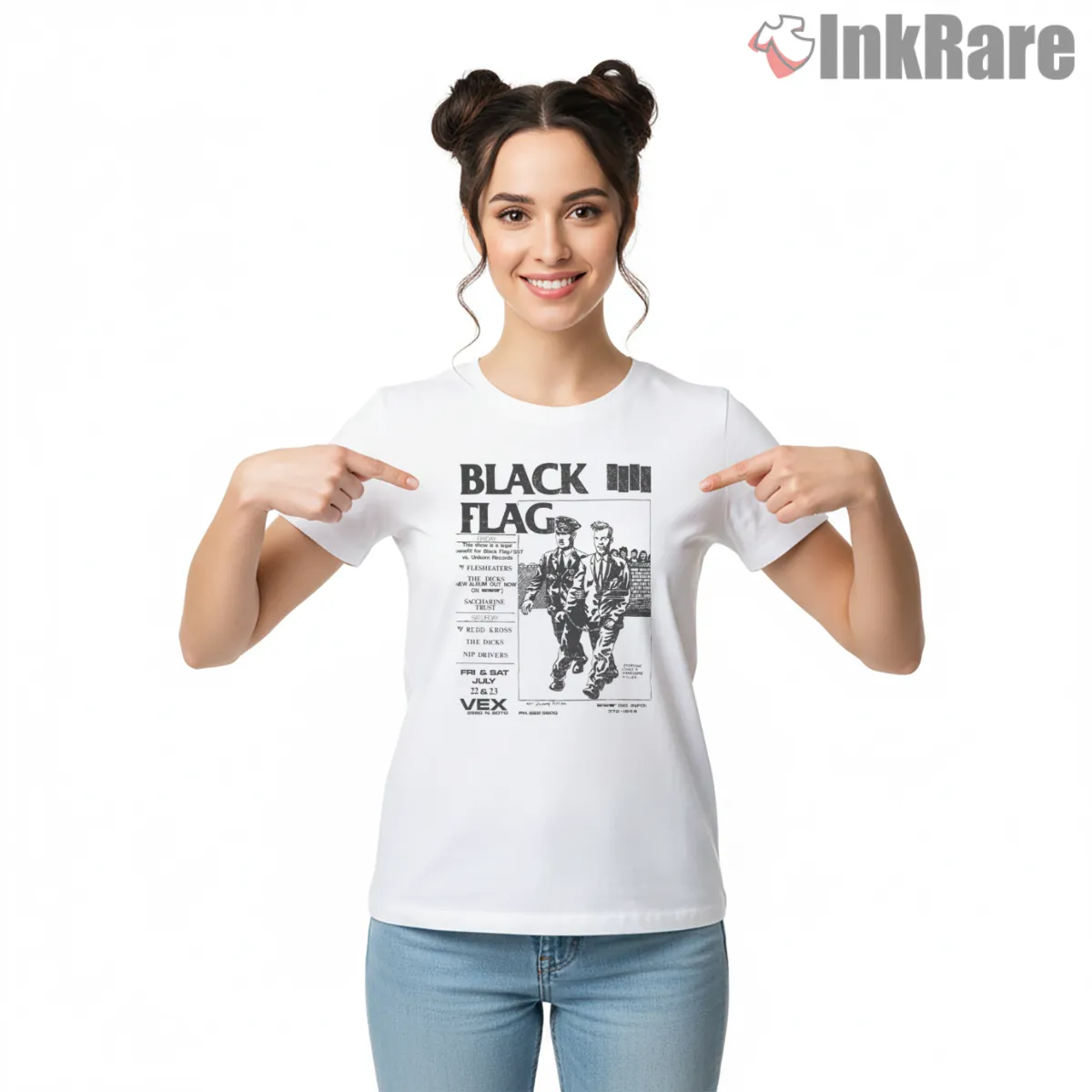Black Flag Wasted Show Flyer Short Sleeve White Black Flag Wasted Show Flyer Shirt on white short sleeve shirt for women graphic tee