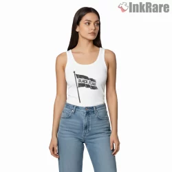 Black Flag Waving Flag Icon Shirt on white tank top for women graphic tee