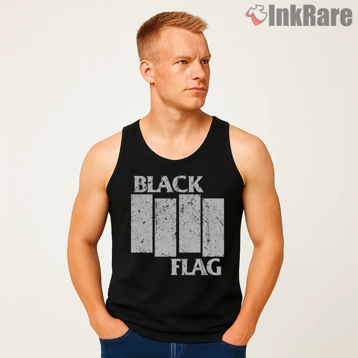 Black Flag White Concrete Bars Tank Top Black Black Flag White Concrete Bars Shirt on black tank top for men graphic tee