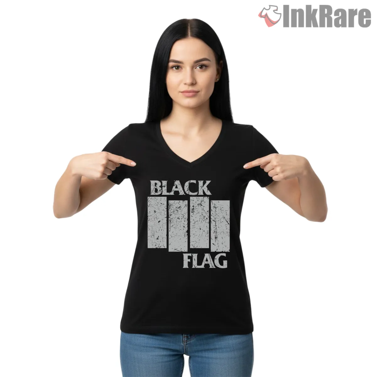 Black Flag White Concrete Bars V Neck Black Black Flag White Concrete Bars Shirt on black v-neck shirt for women graphic tee
