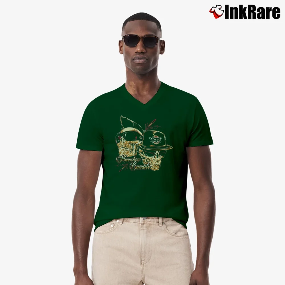 Men’s Black Flys Moonshine Bandits Logo V-Neck Tee in forest green | Sharp, Breathable, Everyday Staple