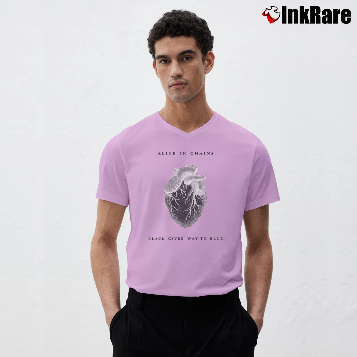 Men’s Black Gives Way To Blue Alice In Chains Album V-Neck Tee in light pink | Sharp, Breathable, Everyday Staple