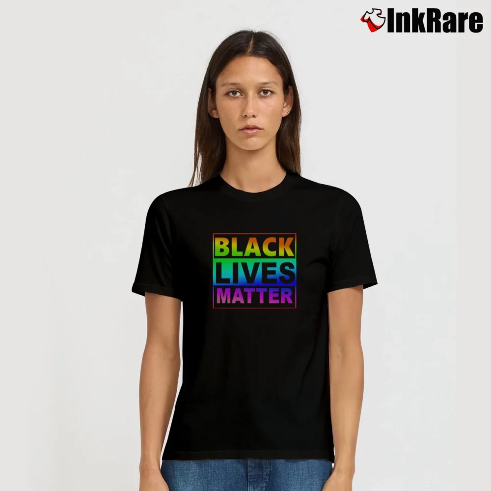 Women’s Black Lives Matter Rainbow Flag Signature T-Shirt in black | Soft, Flattering Fit