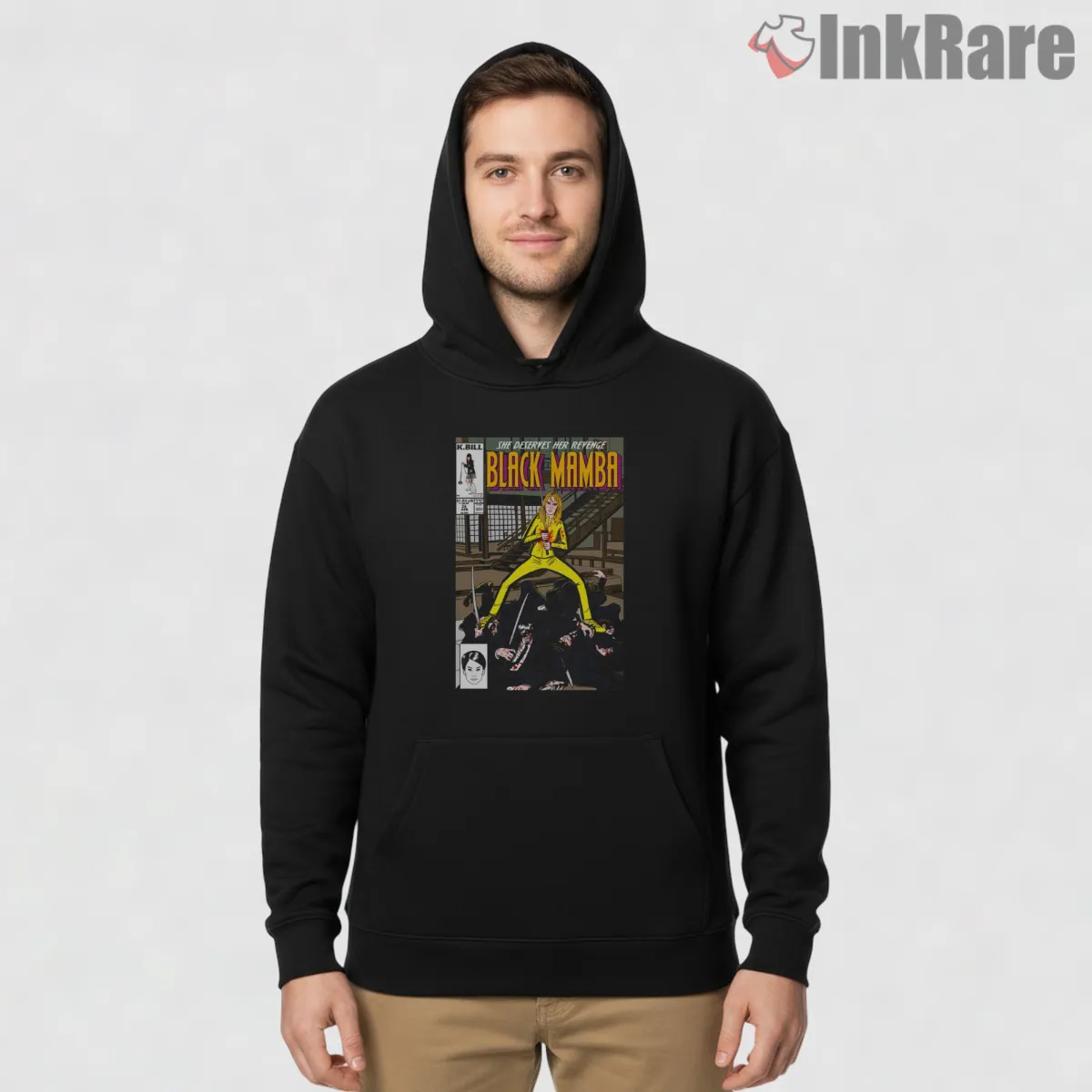 Black Mamba Revenge Poster Style Kill Bill Shirt on black hoodie for men graphic tee