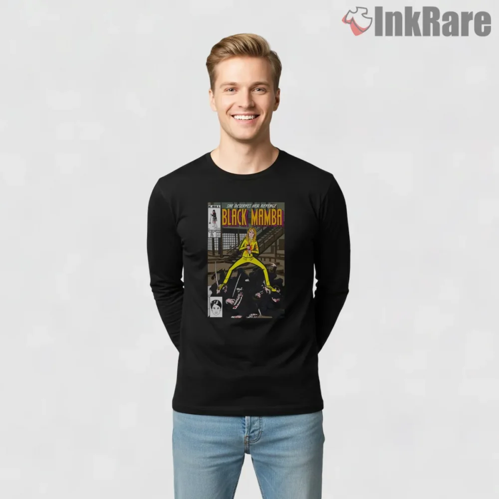 Black Mamba Revenge Poster Style Kill Bill Shirt on black long sleeve shirt for men graphic tee