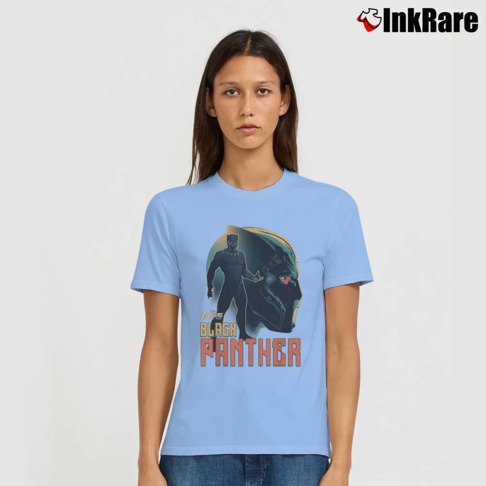 Women’s Black Panther Infinity War Profile Marvel Signature T-Shirt in light blue | Soft, Flattering Fit