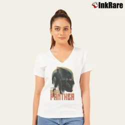 Women’s Black Panther Infinity War Profile Marvel V-Neck Tee in white | Chic Neckline, Soft Texture