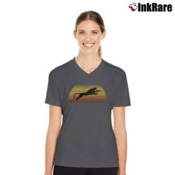 Women’s Black Panther Retro African Sunset V-Neck Tee in charcoal | Chic Neckline, Soft Texture