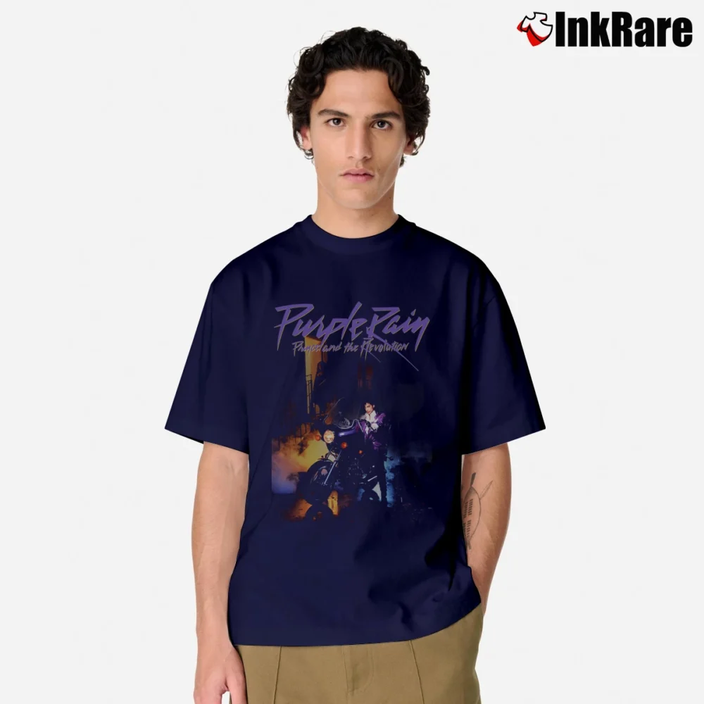 Men’s Black Prince Purple Rain Graphic Classic T-Shirt in navy | Soft, Breathable Everyday Wear