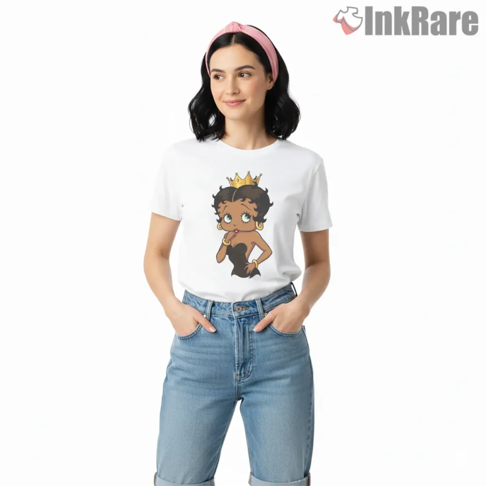 Black Queen Betty Boop Crowned Melanin Magic Shirt on white short sleeve shirt for women graphic tee