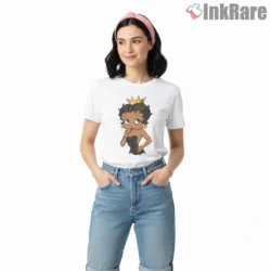 Black Queen Betty Boop Crowned Melanin Magic Shirt on white short sleeve shirt for women graphic tee