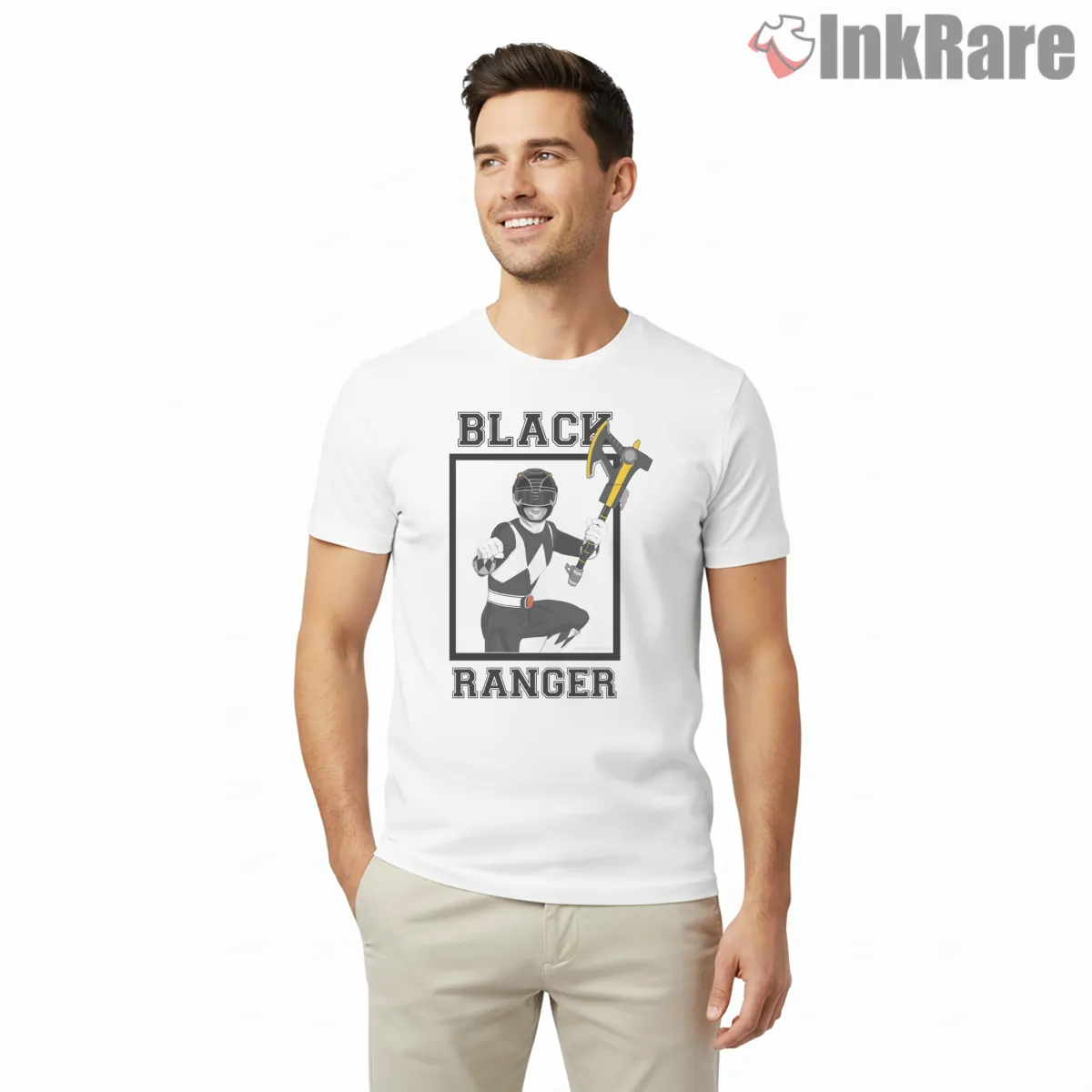 Black Ranger Zack Retro Hero Pose Short Sleeve White Black Ranger Zack Retro Hero Pose Shirt on white short sleeve shirt for men graphic tee