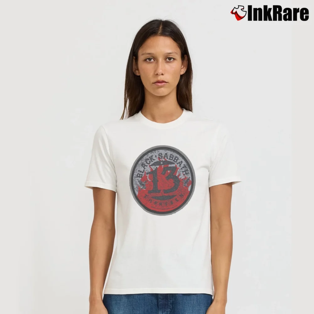 Women’s Black Sabbath Circle 13 Album Signature T-Shirt in white | Soft, Flattering Fit
