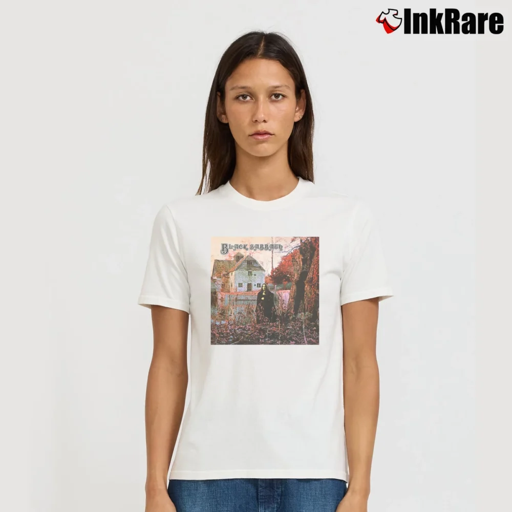 Women’s Black Sabbath Self - titled Debut Album Cover Signature T-Shirt in white | Soft, Flattering Fit
