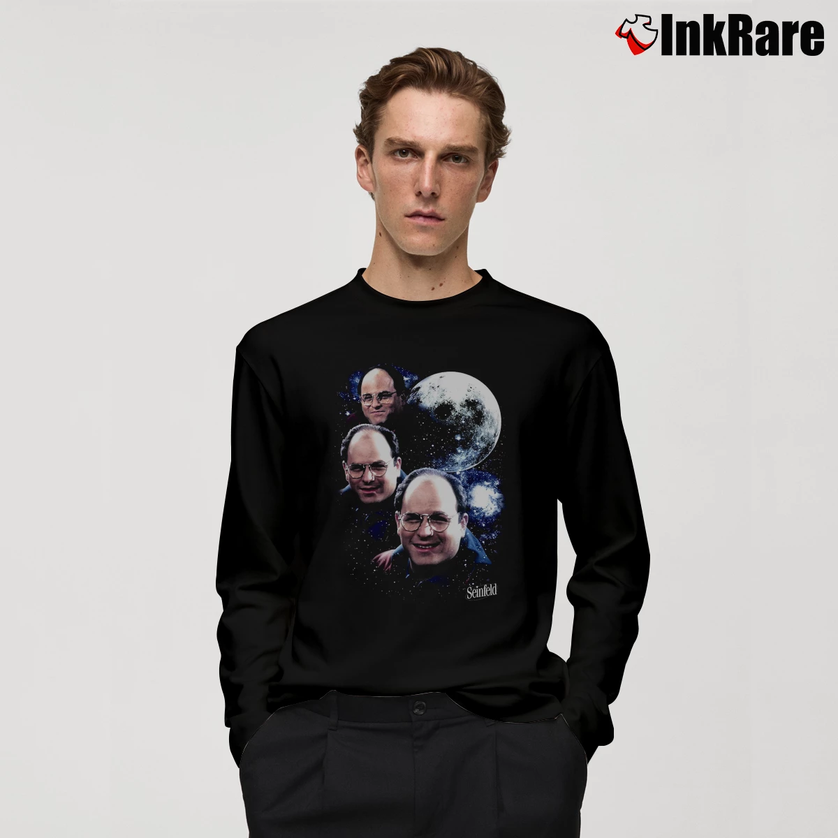 Men’s Black Seinfeld George Costanza Moon Long-Sleeve Shirt in black | Sleek, Lightweight, Year-Round Wear