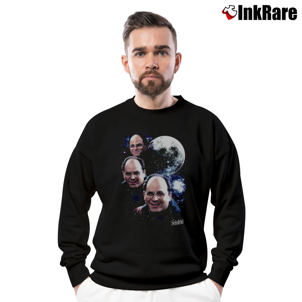 Men’s Black Seinfeld George Costanza Moon Crewneck Sweatshirt in black | Cozy Fabric, Clean Style