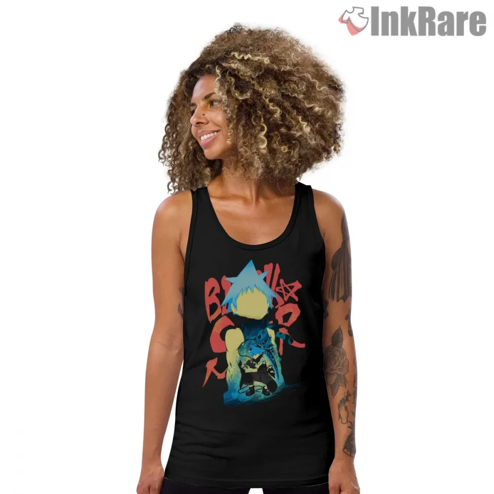 Black Star Neon Graffiti Street Anime Shirt on black tank top for women graphic tee