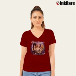 Women’s Black Witches Of Eastwick Homage V-Neck Tee in maroon | Chic Neckline, Soft Texture