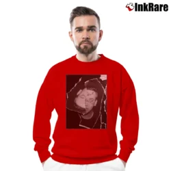 Men’s Blackbear Help Merch Store Graphic Crewneck Sweatshirt in red | Cozy Fabric, Clean Style