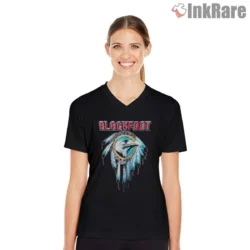 Women V neck black with bright eagle emblem