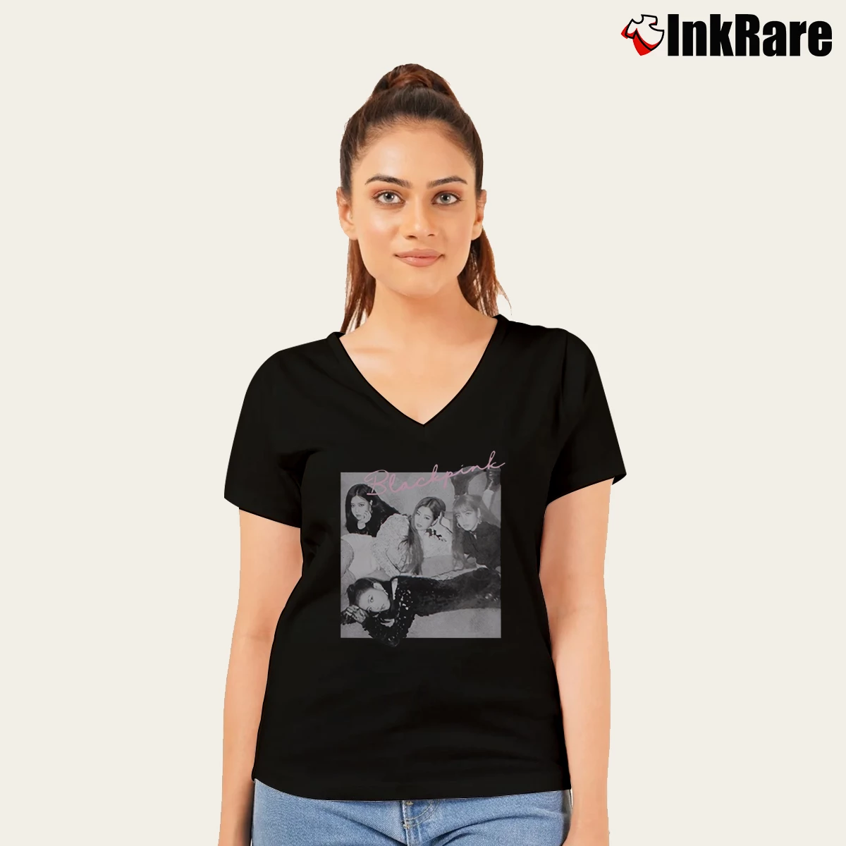 Women’s Blackpink In Your Area V-Neck Tee in black | Chic Neckline, Soft Texture
