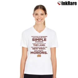 Women’s Blazing Saddles You Know Morons V-Neck Tee in white | Chic Neckline, Soft Texture