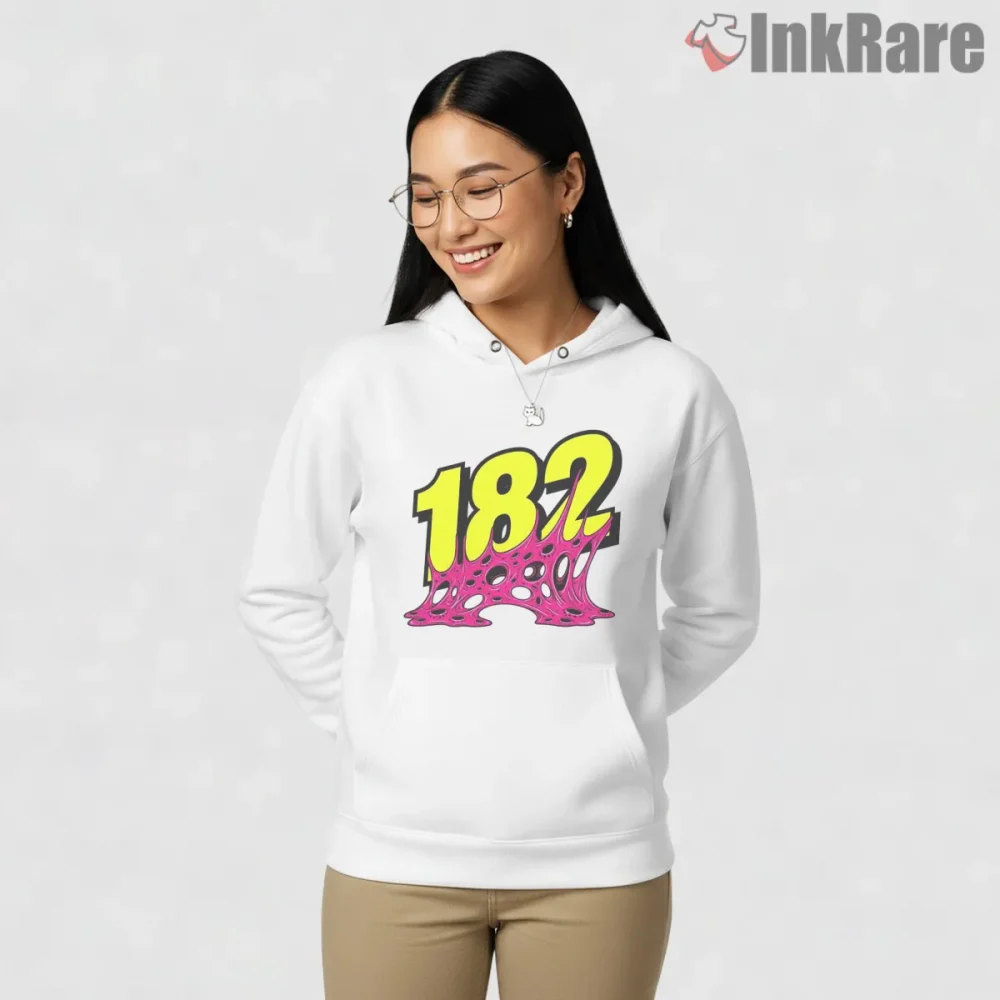 Blink 182 Alien Slime Melt Logo Neon Punk Shirt on white hoodie for women graphic tee