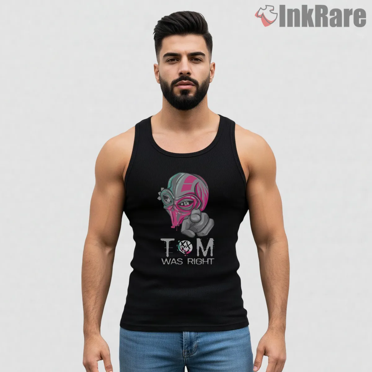 Blink 182 Aliens Exist Punk Sci Fi Head Shirt on black tank top for men graphic tee