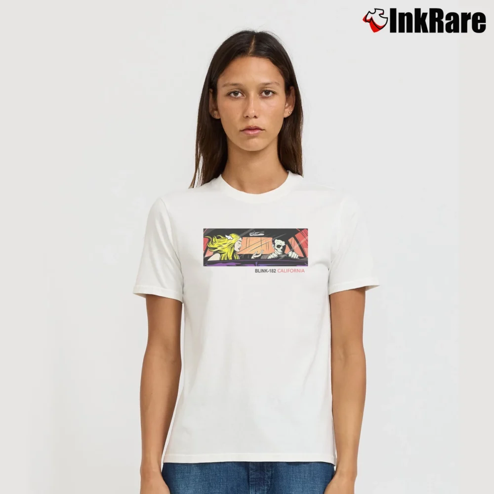 Women’s Blink 182 California Album Cover Signature T-Shirt in white | Soft, Flattering Fit