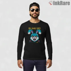 Blink 182 Crappy Punk Rock Rabbit Mascot Shirt on black long sleeve shirt for men graphic tee