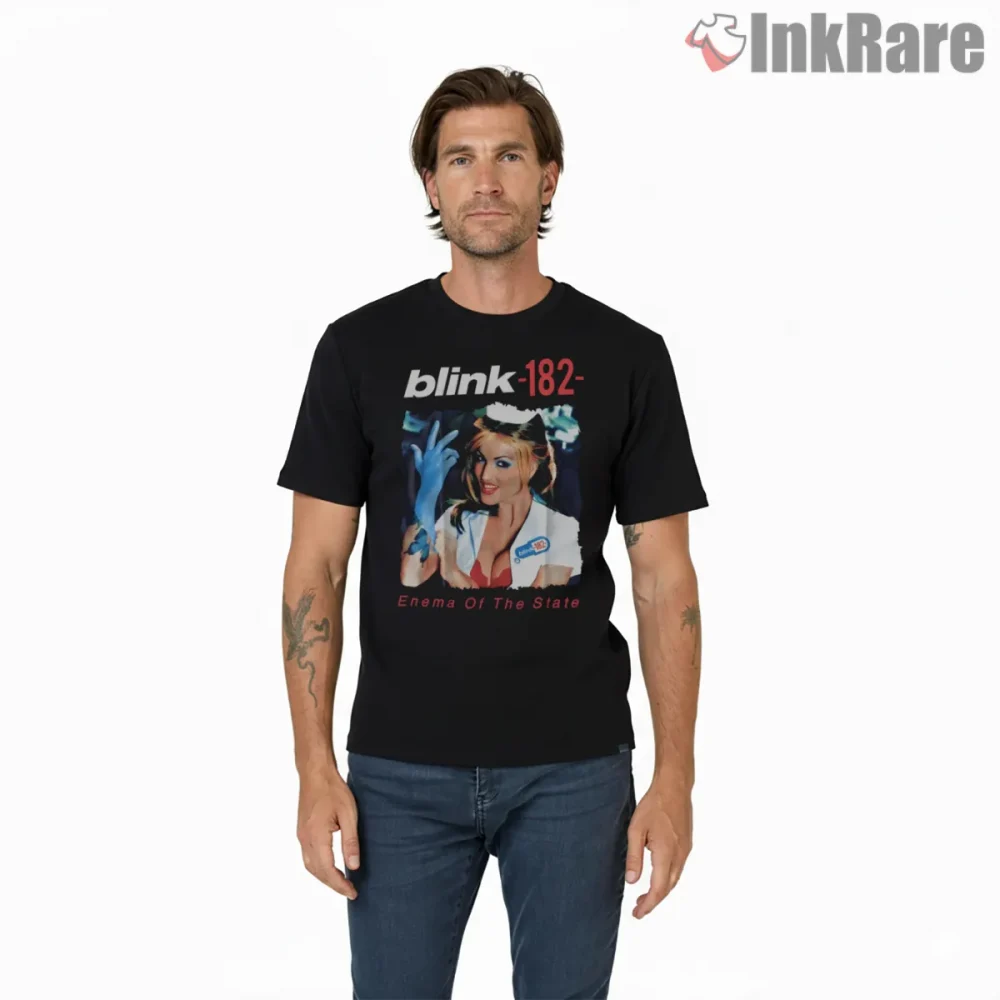 Blink 182 Enema Of The State Nurse Poster Shirt on black short sleeve shirt for men graphic tee
