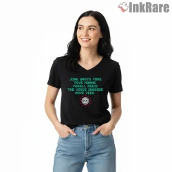Blink 182 I Miss You Pixel Text Retro Game Shirt on black v-neck shirt for women graphic tee
