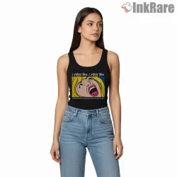Blink 182 I Miss You Pop Art Crying Face Shirt on black tank top for women graphic tee