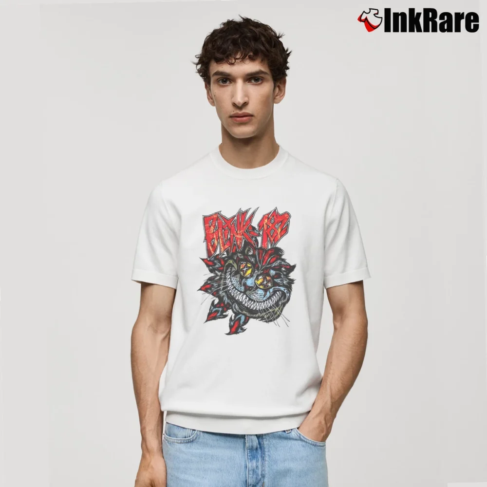 Men’s Blink - 182 Inspired Crazy Cat Style Graphic Classic T-Shirt in white | Soft, Breathable Everyday Wear