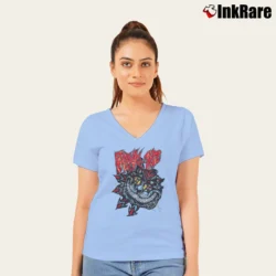 Women’s Blink - 182 Inspired Crazy Cat Style Graphic V-Neck Tee in light blue | Chic Neckline, Soft Texture