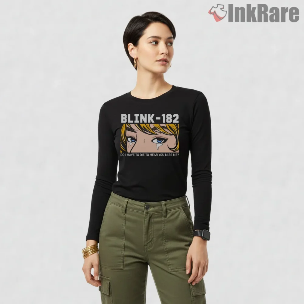 Blink 182 One More Time Pop Art Crying Portrait Shirt on black long sleeve shirt for women graphic tee