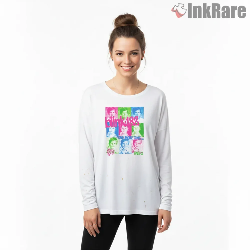 Blink 182 One More Time Pop Art Grid Portrait Shirt on white long sleeve shirt for women graphic tee