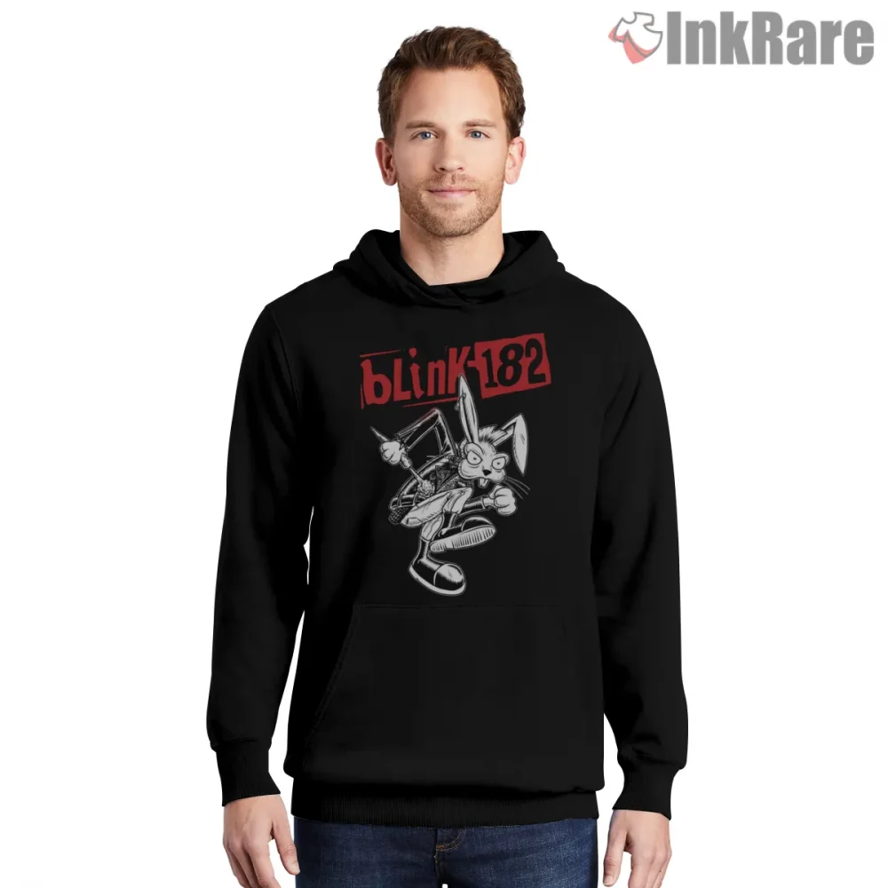 Blink 182 Punk Bunny Grunge Cartoon Chaos Shirt on black hoodie for men graphic tee