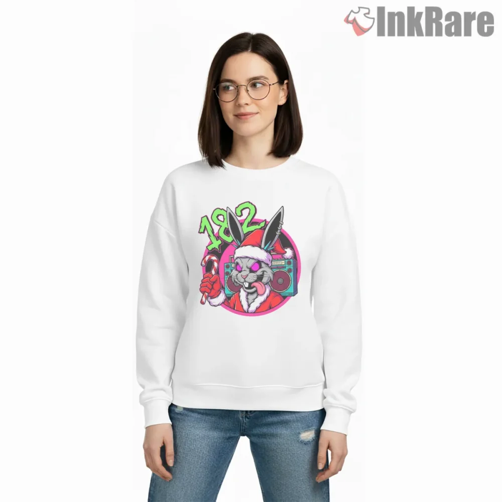 Blink 182 Punk Bunny Santa Boombox Holiday Shirt on graphic shirt for women graphic tee